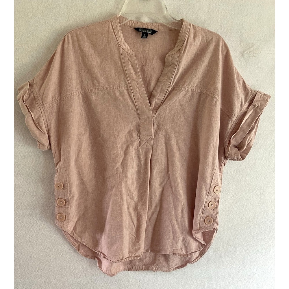 Nicole Miller Coquette Pink Linen Blend Coastal Shirt L Chic Boho Minimalist